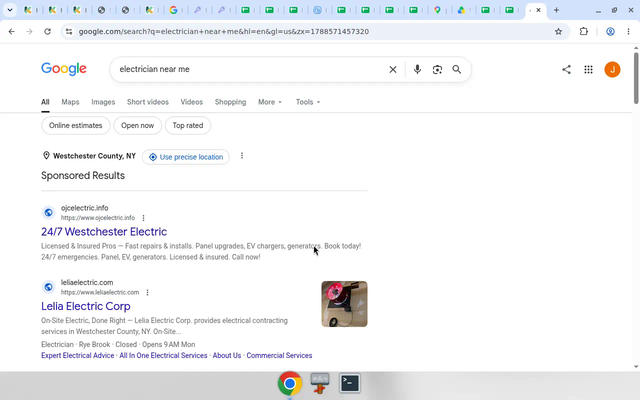Google Search local pack for “electrician near me”