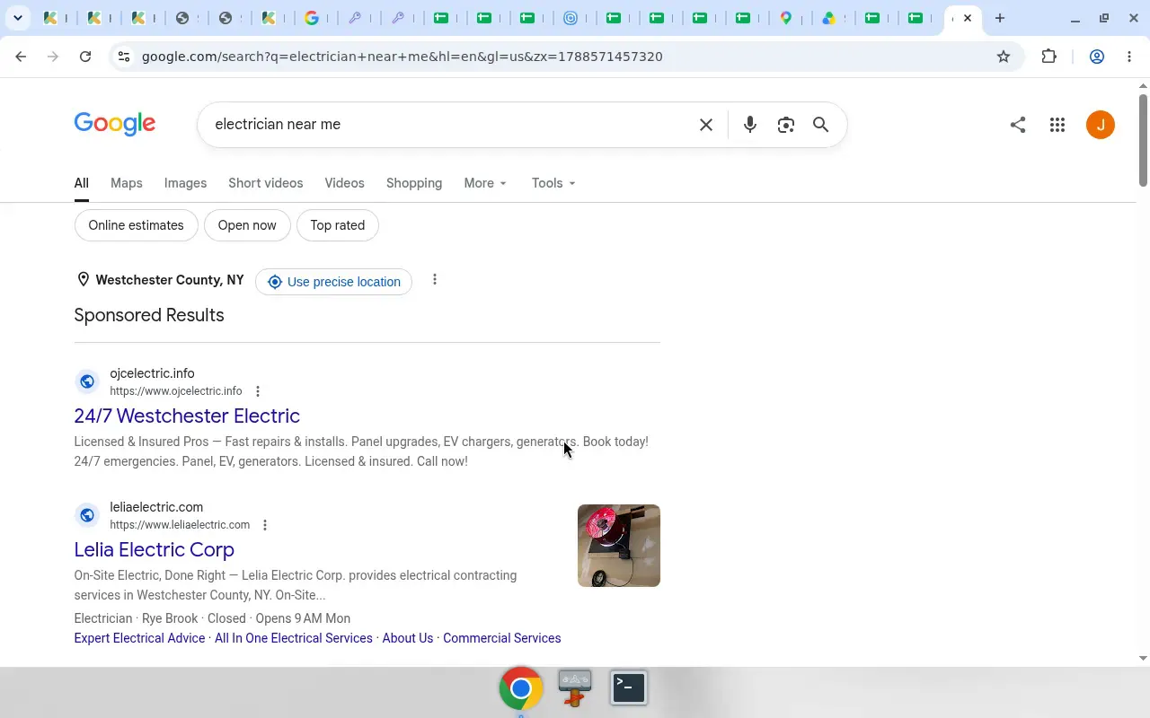 Google Search local pack for “electrician near me”