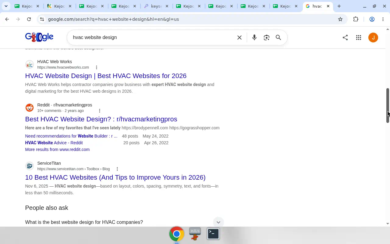 Google Search results for “hvac website design”