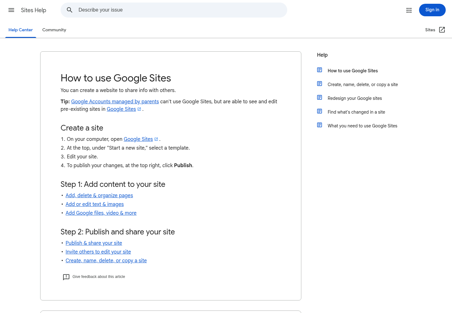 Google Sites Help: create a site for personal or business use