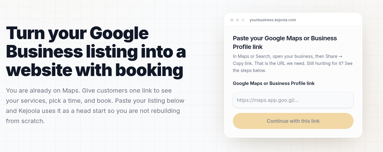 Kejoola form to paste a Google Maps or Business Profile link