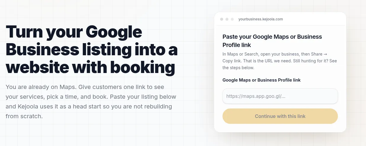 Kejoola form to paste a Google Maps or Business Profile link