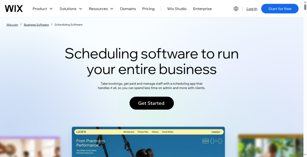 Wix scheduling software page: take bookings, get paid, and manage staff