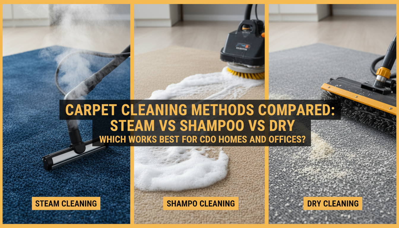 Carpet Cleaning Methods Compared: Steam Vs Shampoo Vs Dry In CDO Homes & Offices