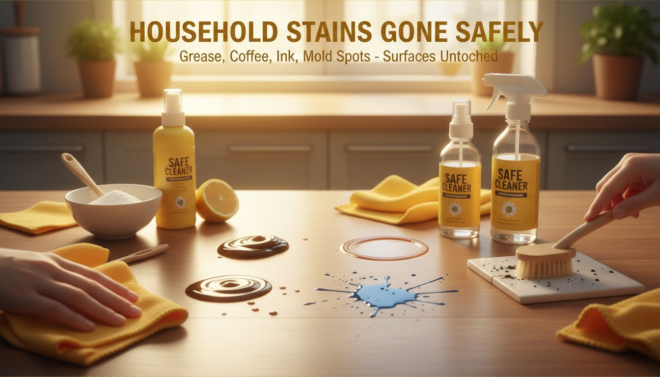 How To Remove Common Household Stains Safely (Grease, Coffee, Ink, Mold Spots) Without Damaging Surfaces