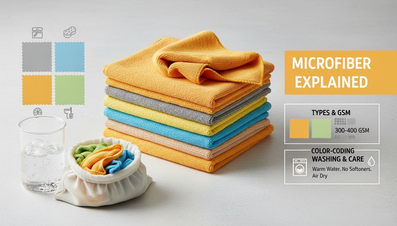 Microfiber Cloths Explained: Types, GSM, Color-Coding, Washing Tips