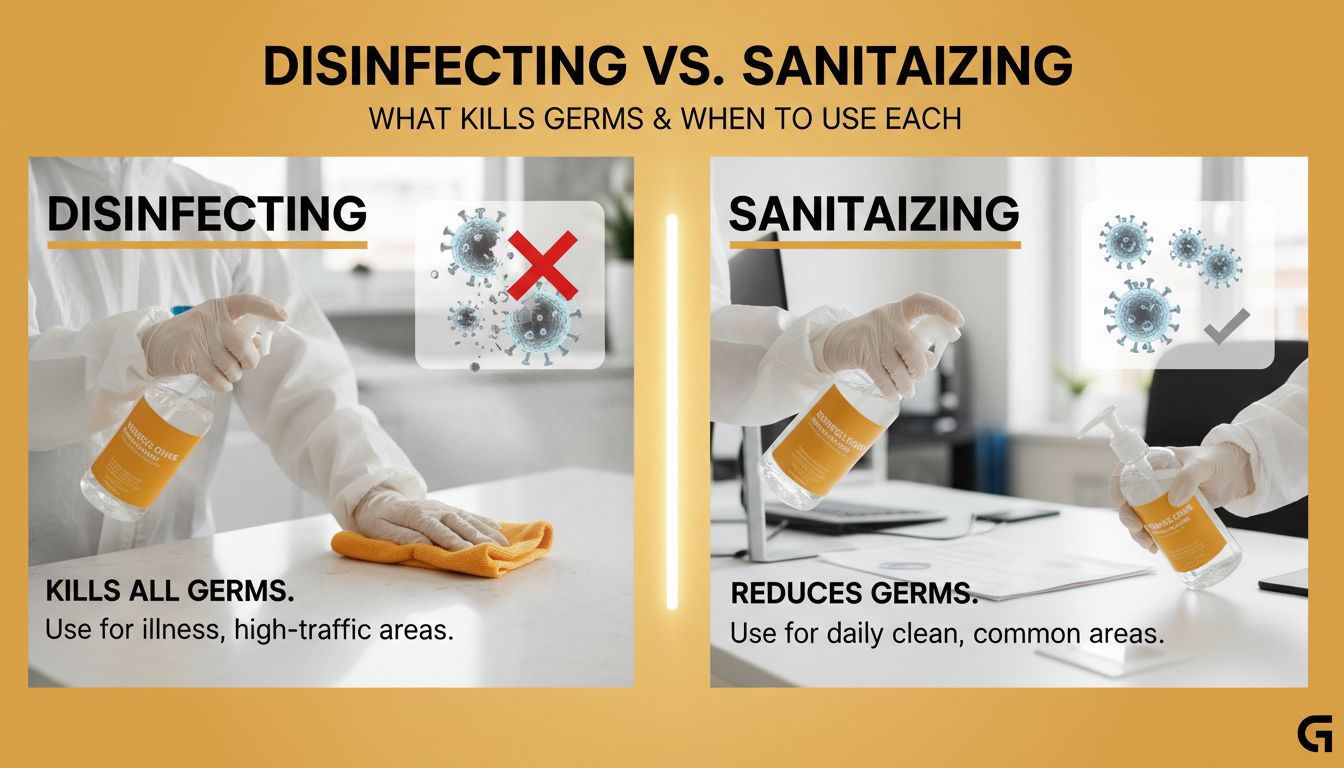 Disinfecting vs Sanitizing for Homes and Offices: What Actually Kills Germs and When to Use Each