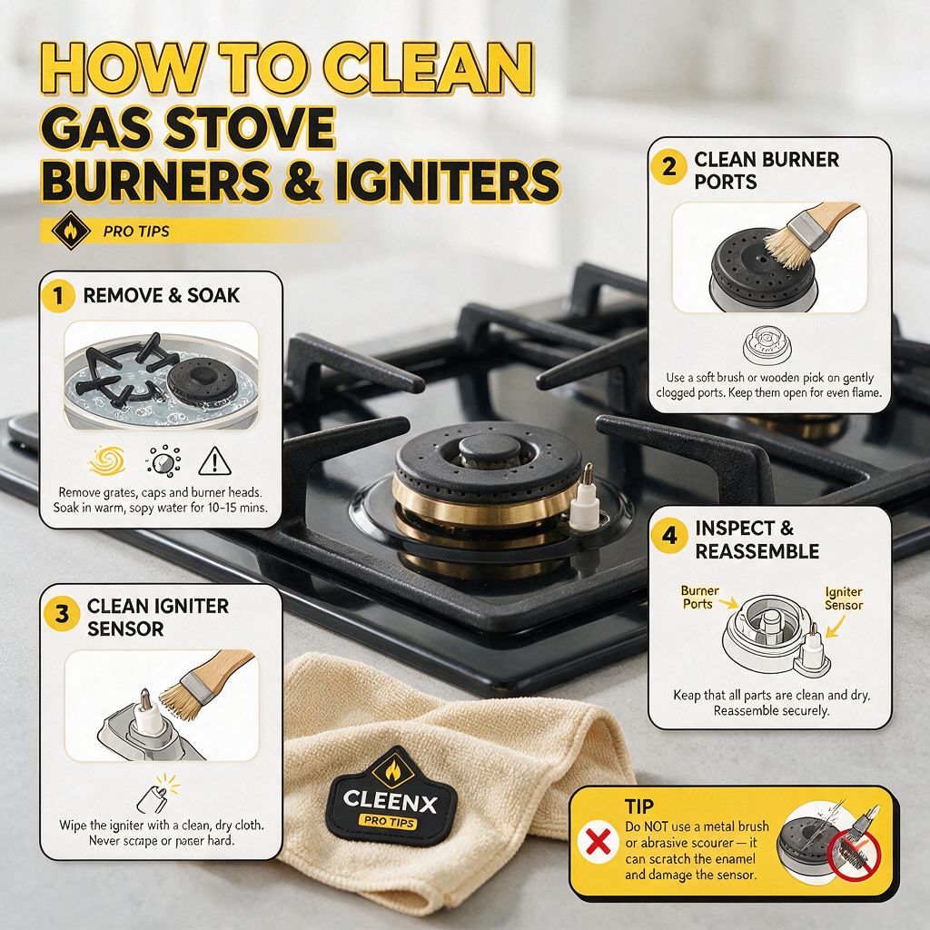 How To Clean Gas Stove Burner & Igniter Without Harming Enamel/Sensors