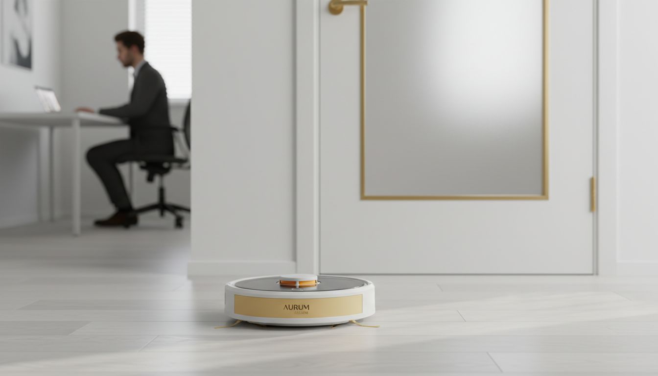 Cleaner vacuuming while homeowner works in a separate room with the door closed