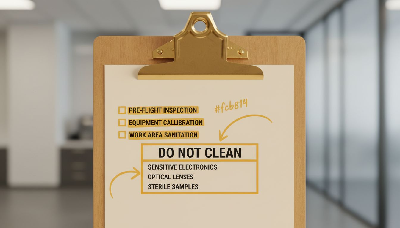 Printed checklist on a clipboard with highlighted focus areas and a “Do Not Clean” section