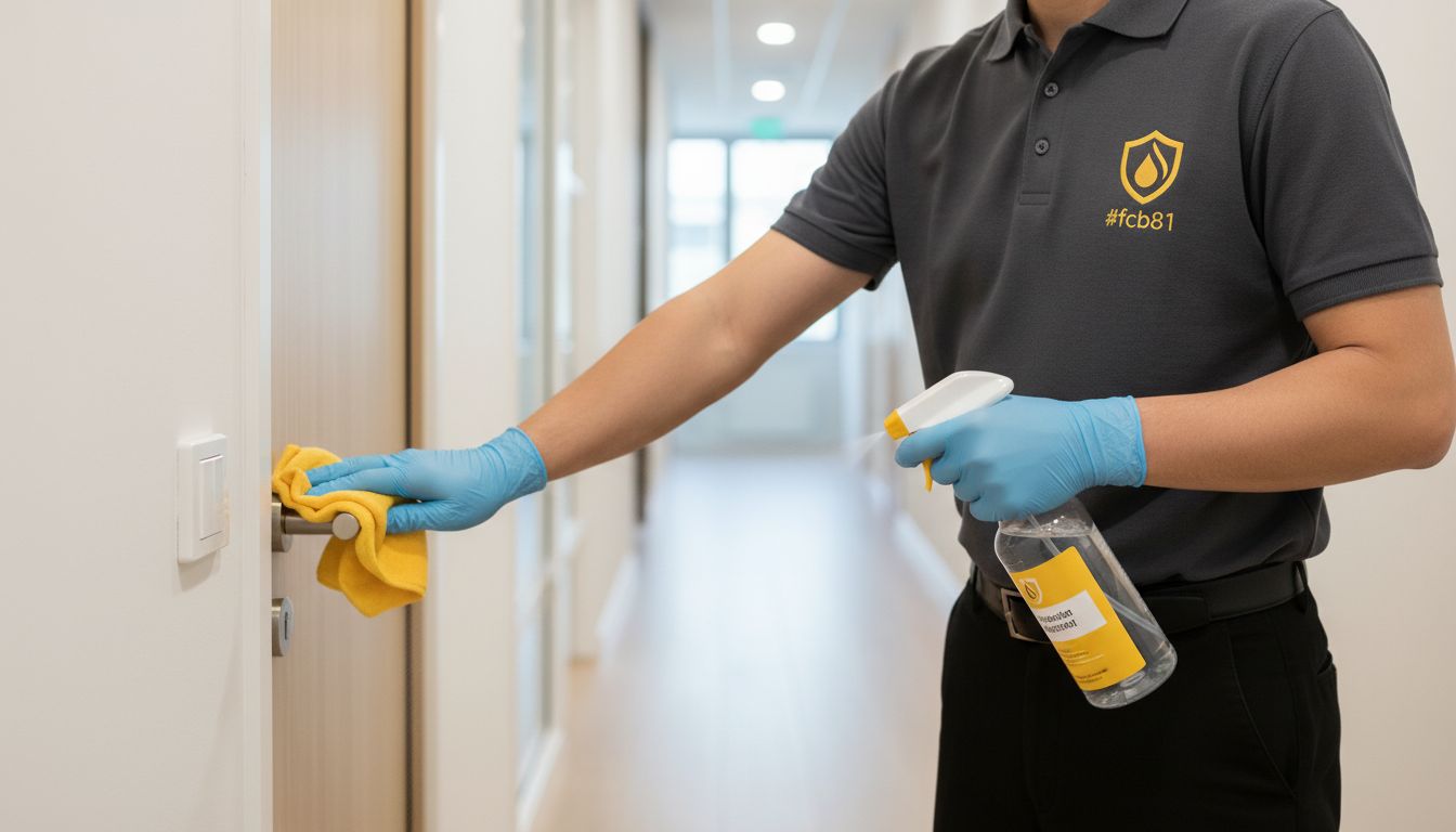 Cleaner disinfecting door handles and light switches with a microfiber cloth and spray bottle