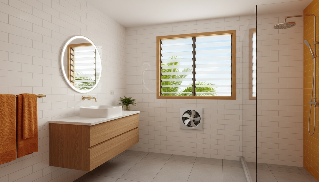 Bright, modern bathroom in Cagayan de Oro with an exhaust fan, open window, and dry surfaces—clean grout and mildew-free ceiling