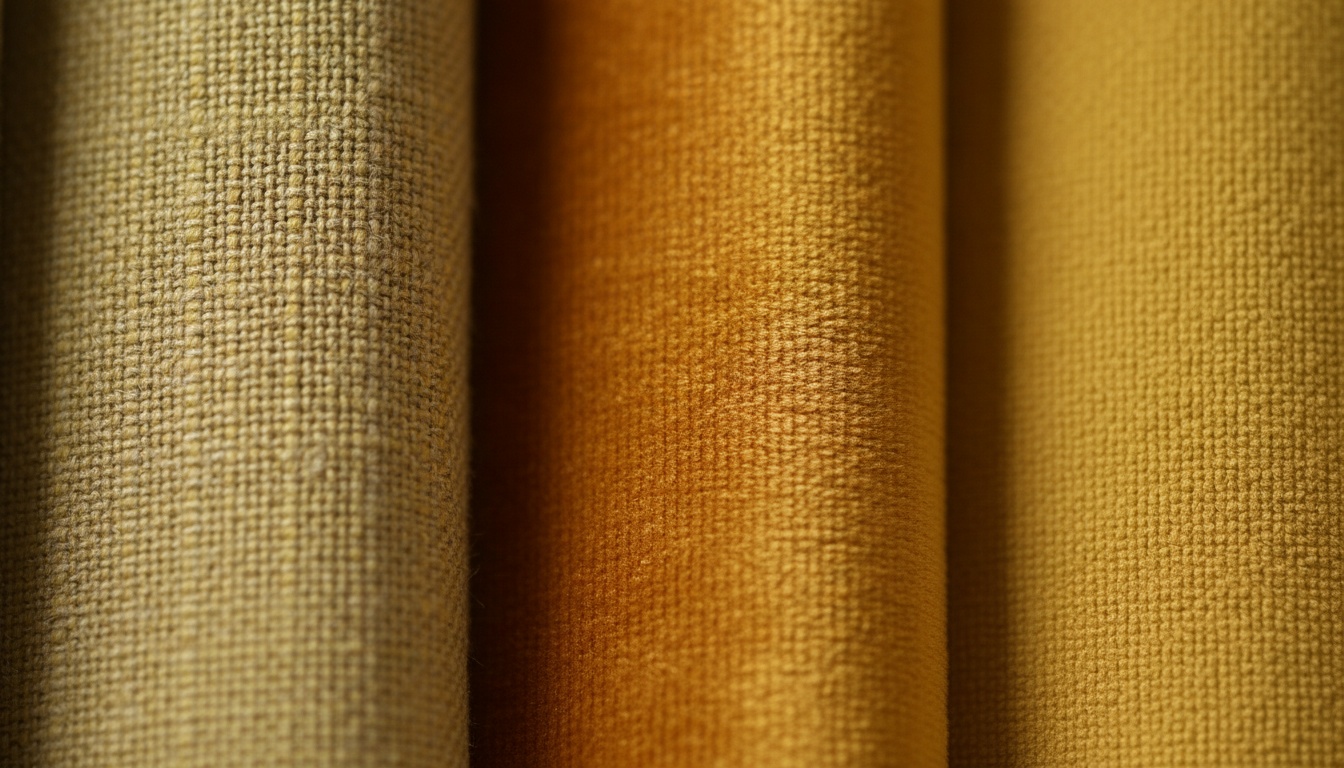 Close-up macro of different upholstery fabrics (linen-like weave, velvet, microfiber) laid side-by-side—professional, high-quality