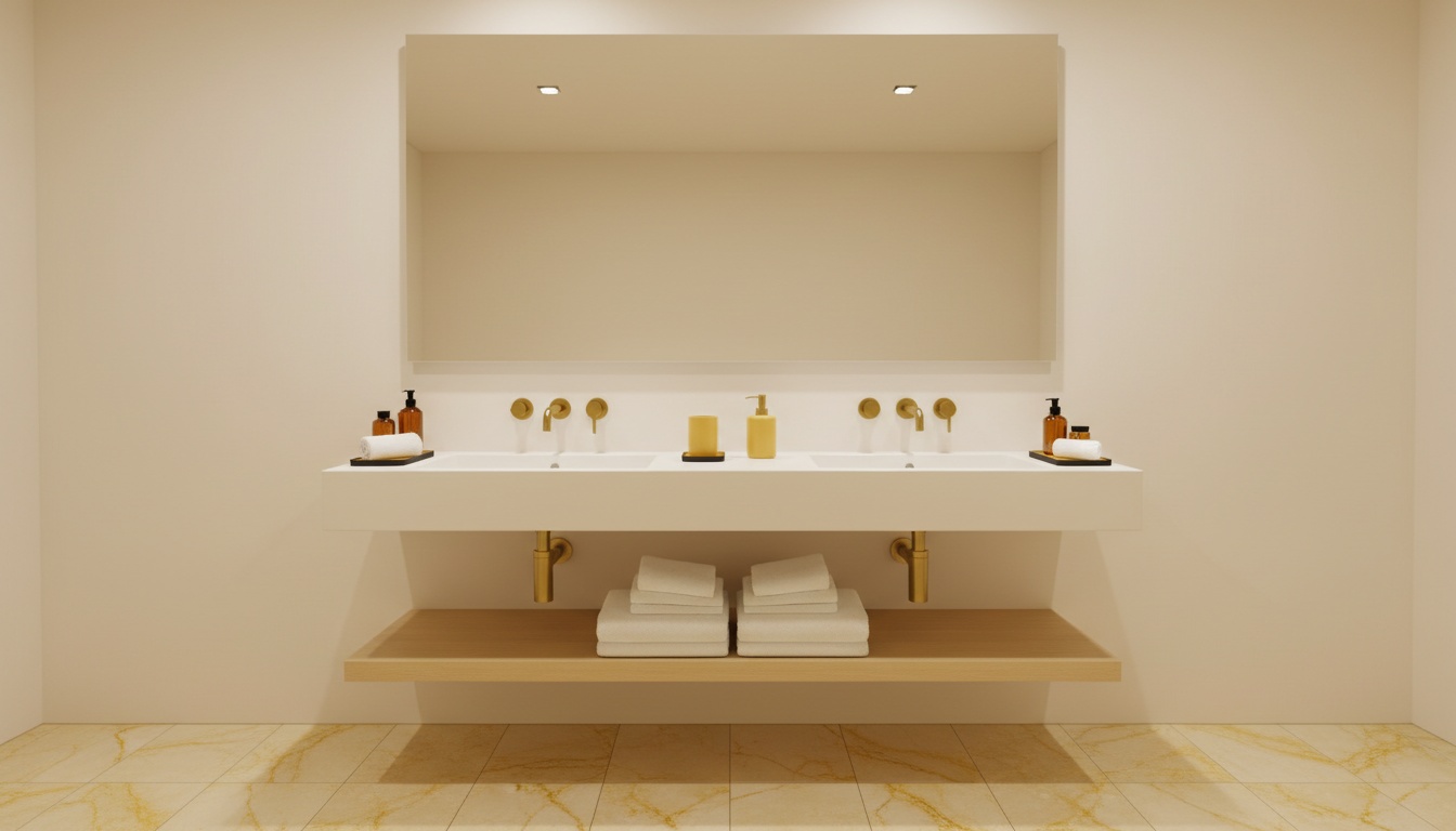 Spotless bathroom with clean mirror, folded hand towels, and organized sink area