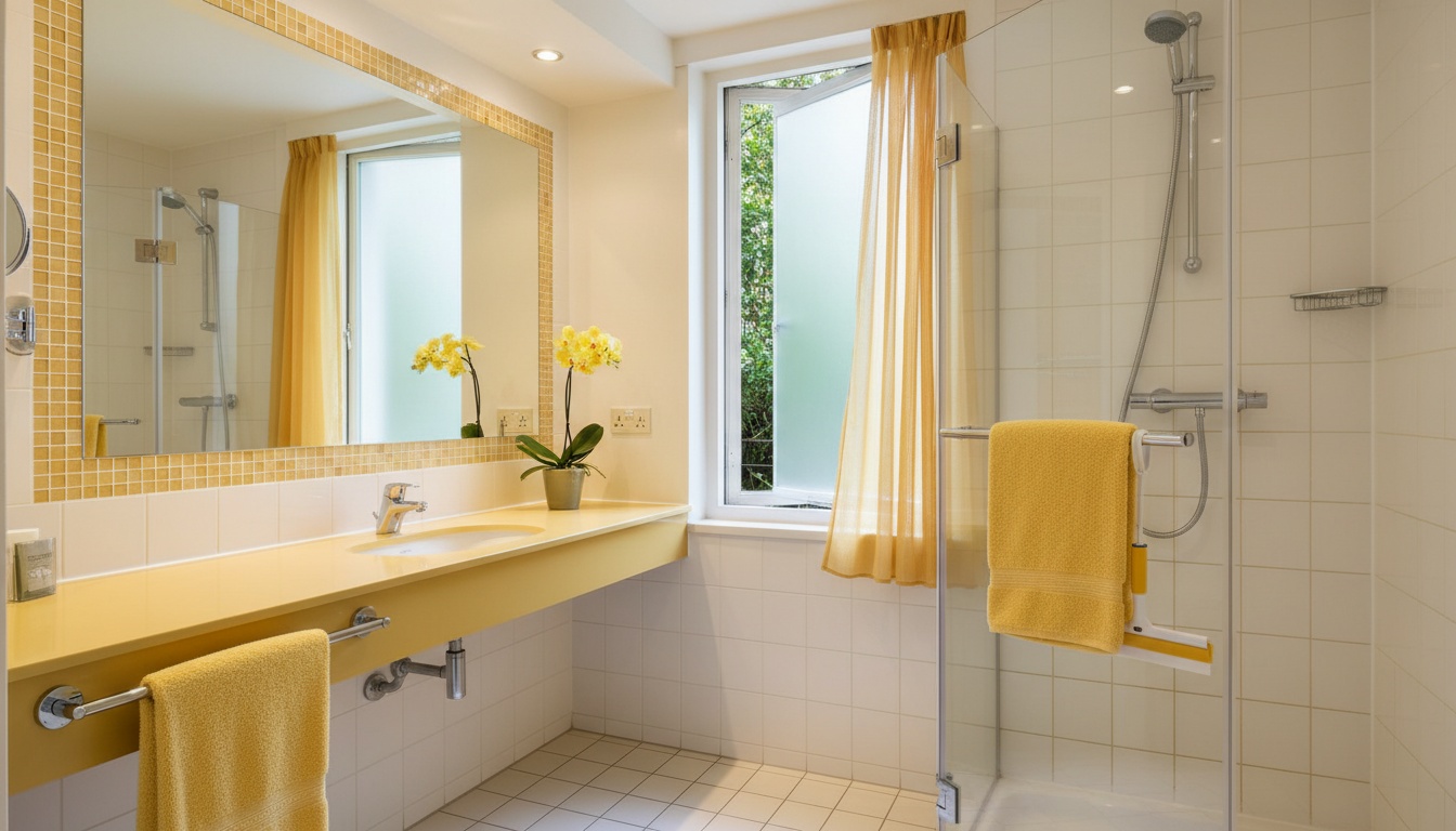 Bright, hotel-clean bathroom with a squeegee, clean towel, and open window for ventilation