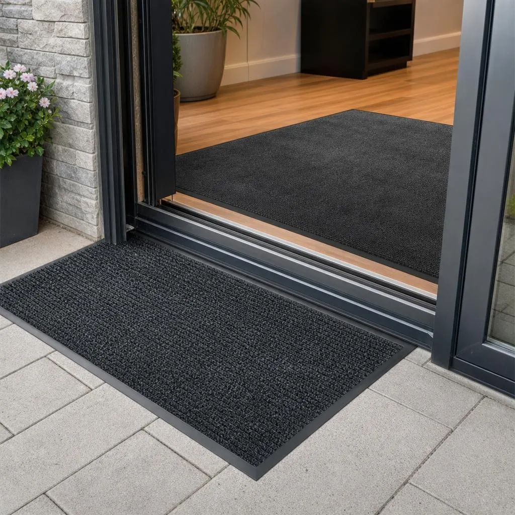 Two-zone entry mat setup with a scraper mat outside and a plush wiper mat inside
