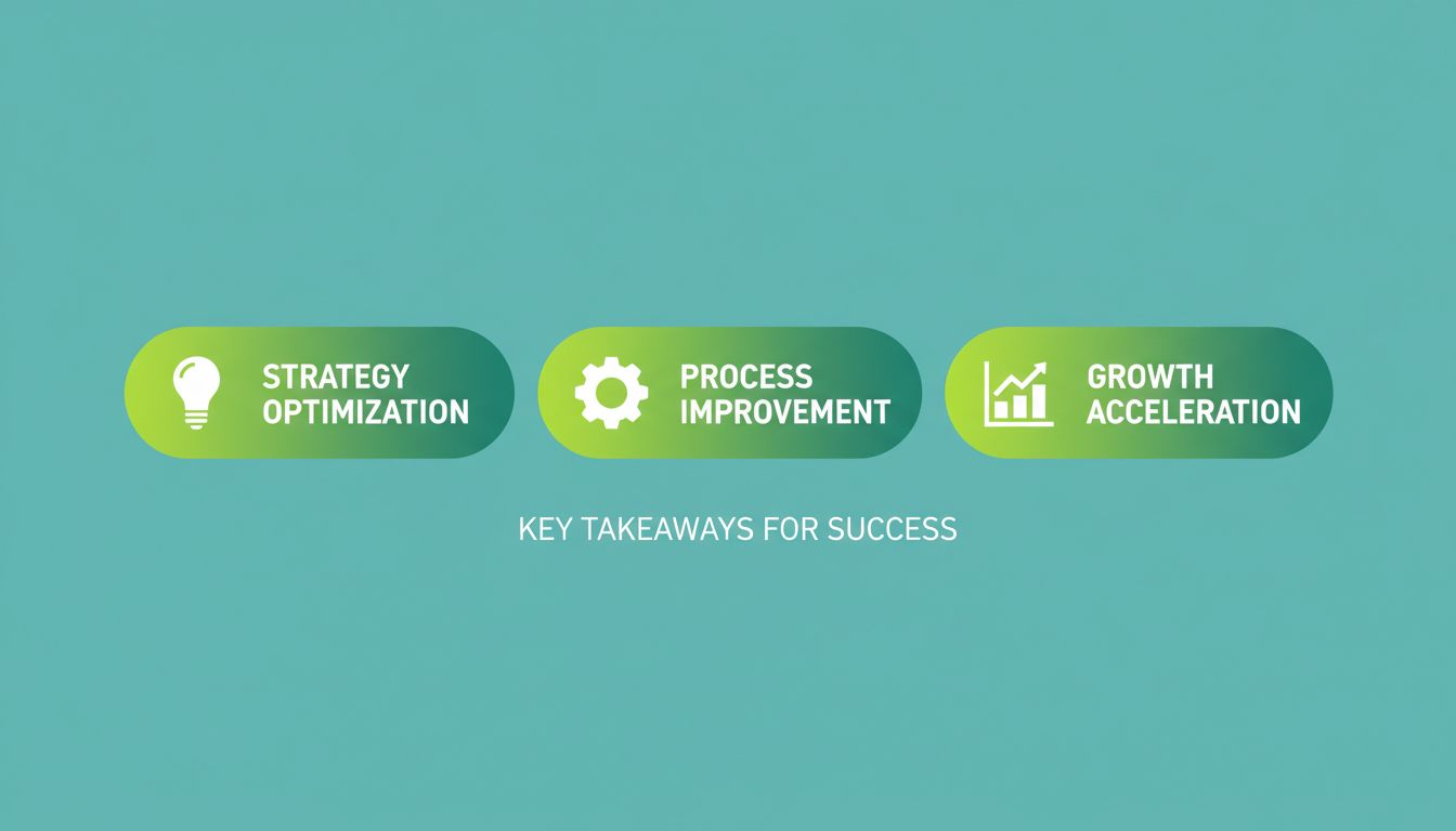 A clean professional graphic with three key takeaway bullets, calming colors, designed for readability