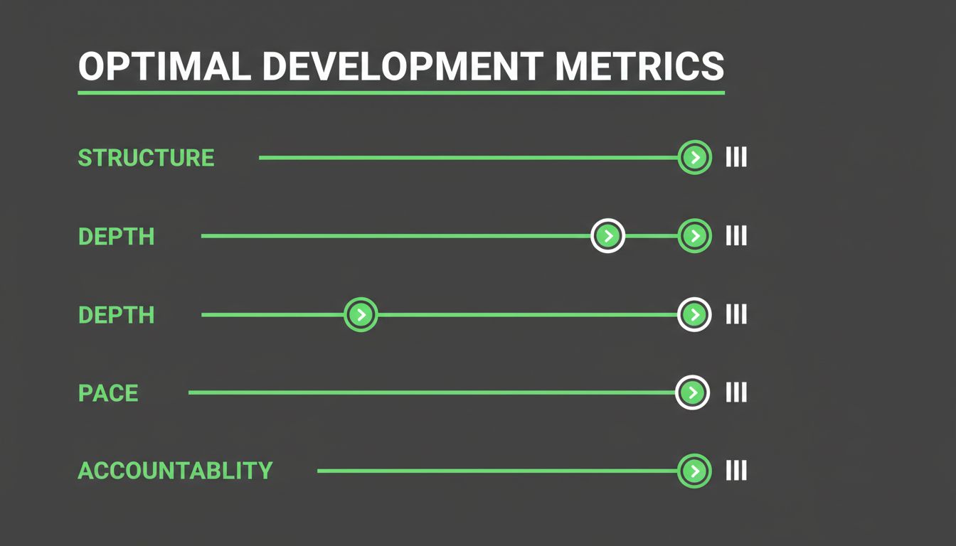 A professional questionnaire-style visual with sliders for structure, depth, pace, and accountability