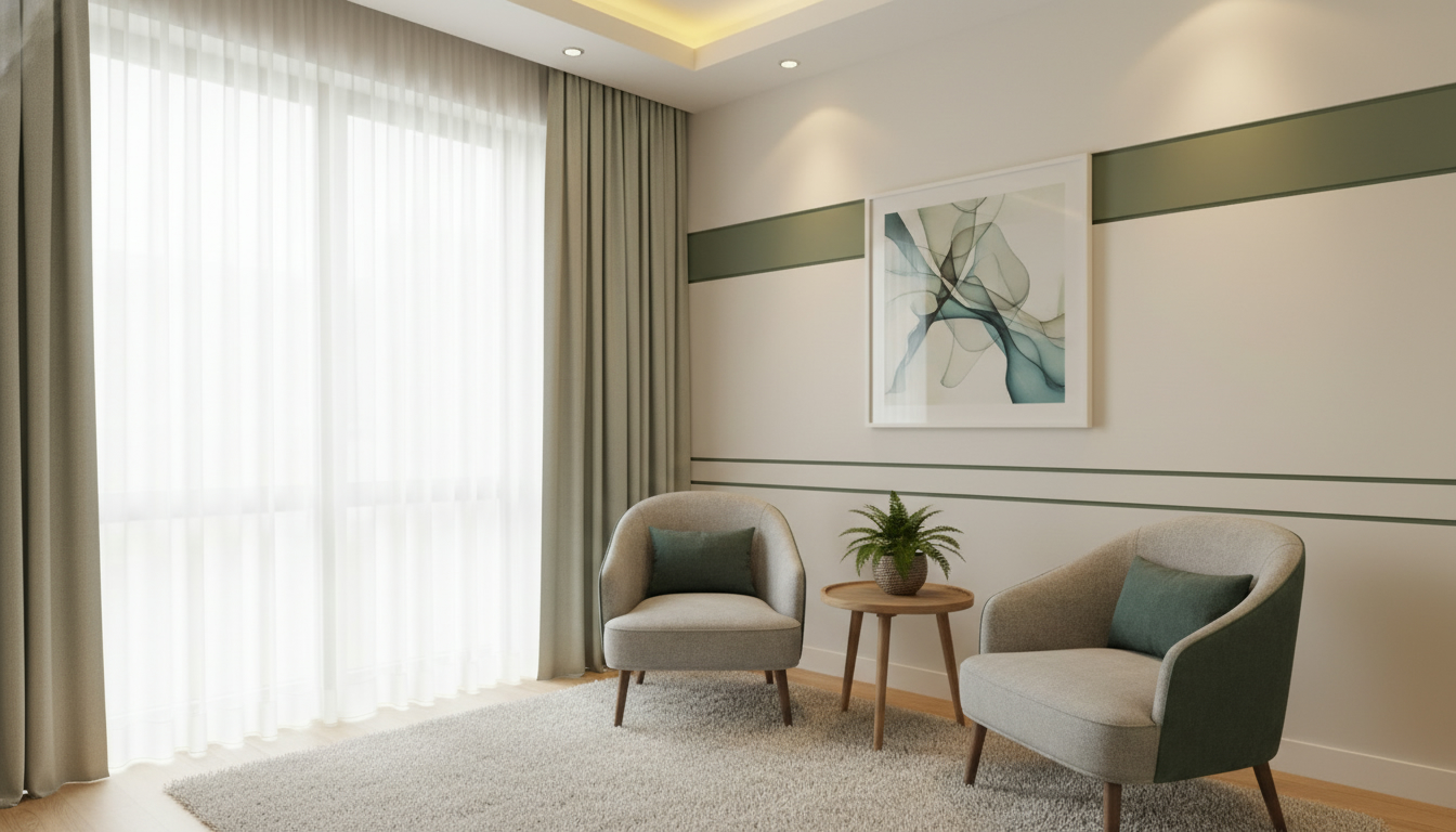 A professional photo of a calm, welcoming consultation room with two chairs and warm lighting, conveying safety and trust