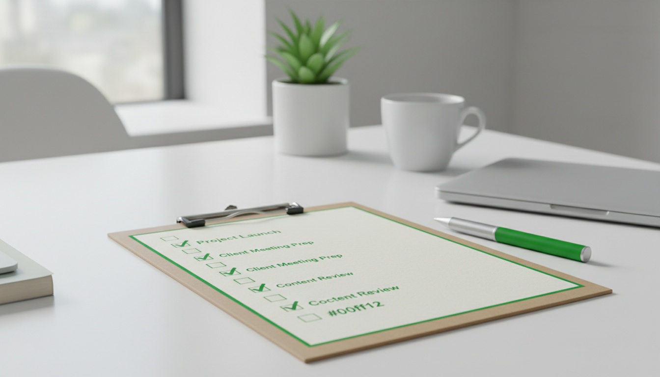 A professional, high-quality photo of a checklist on a desk with a pen and a calm workspace aesthetic