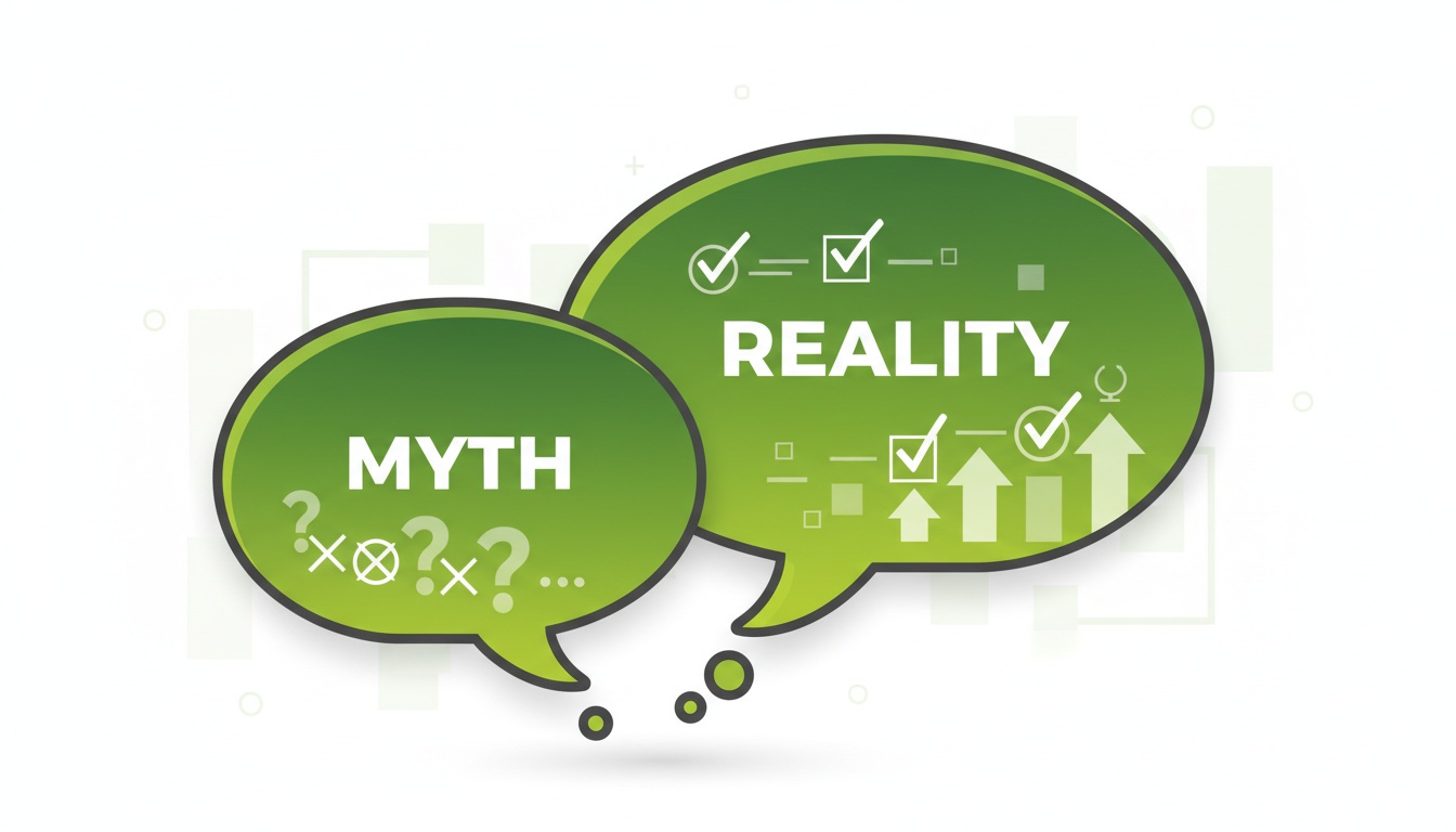 A professional, high-quality illustration of thought bubbles labeled “Myth” and “Reality” in a clean, modern style