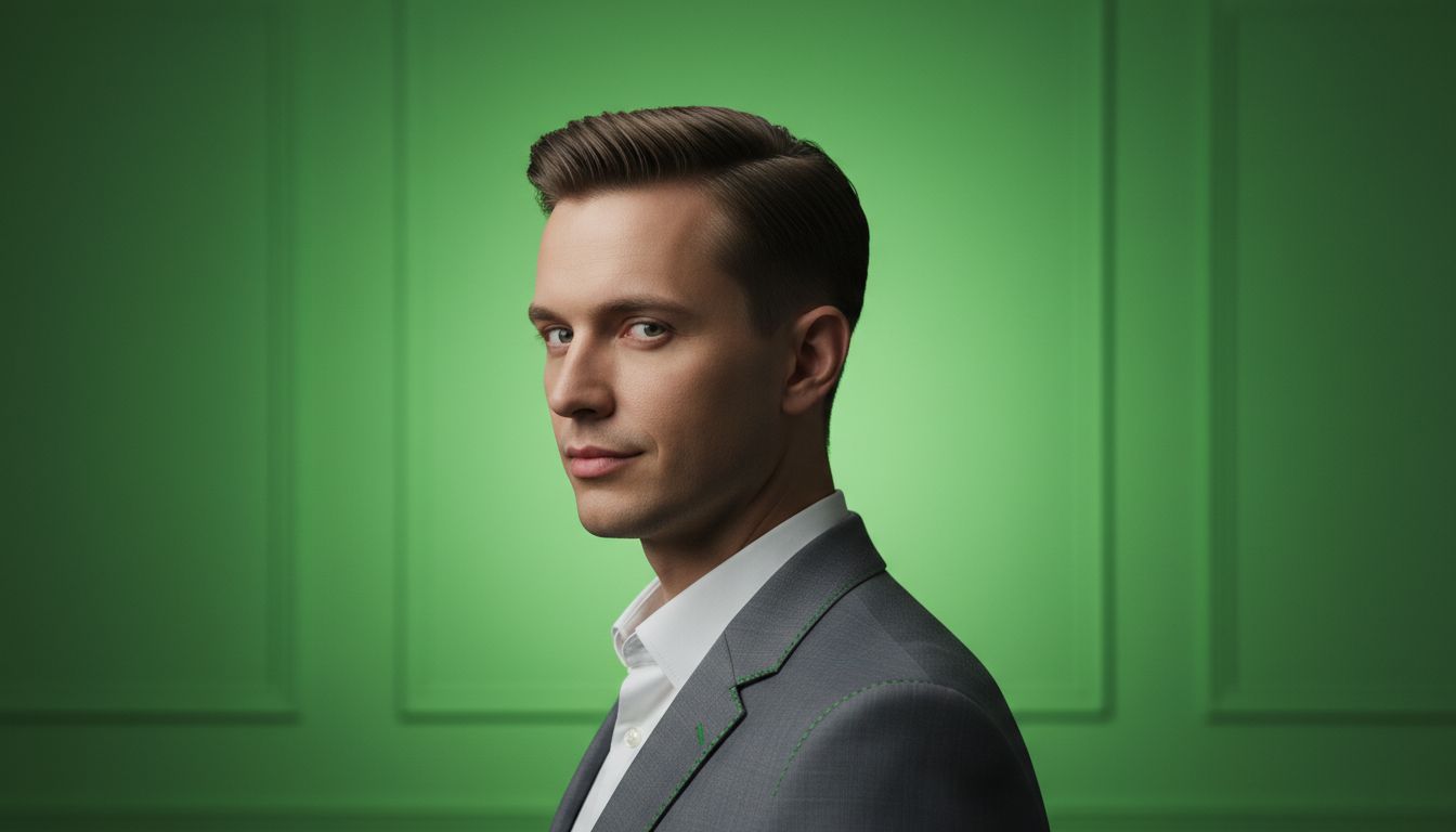 Professional portrait of a client with a balanced haircut silhouette, neutral studio lighting