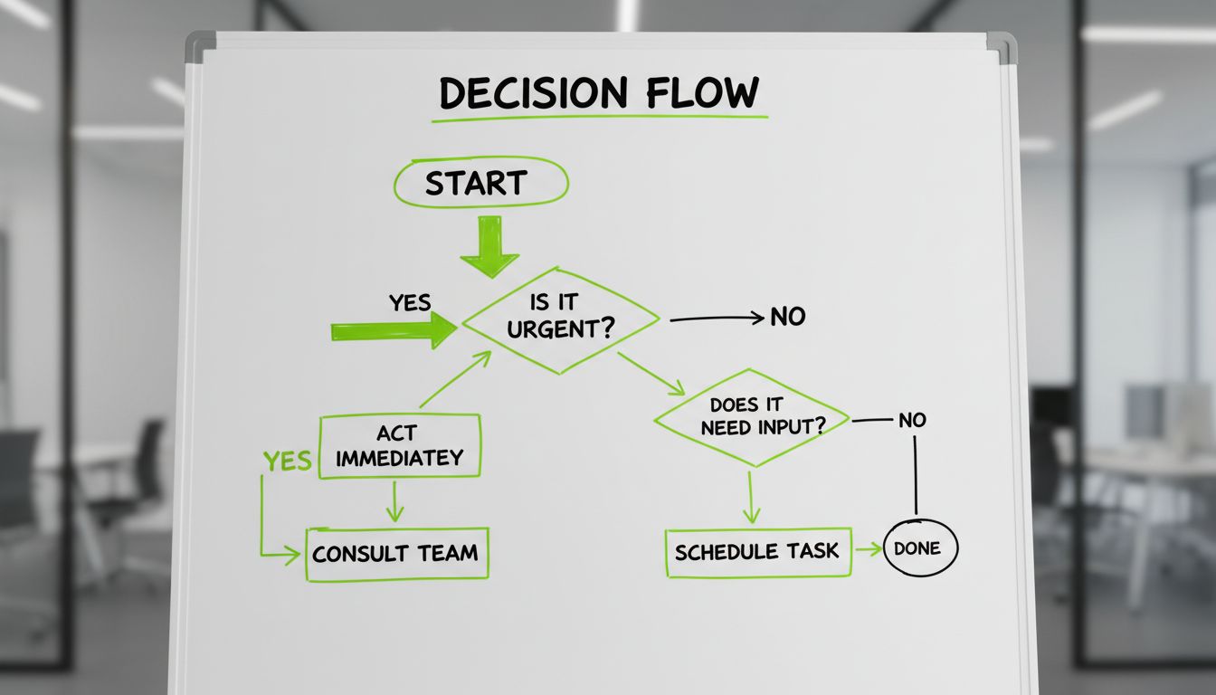 Simple decision flowchart on a whiteboard, professional style