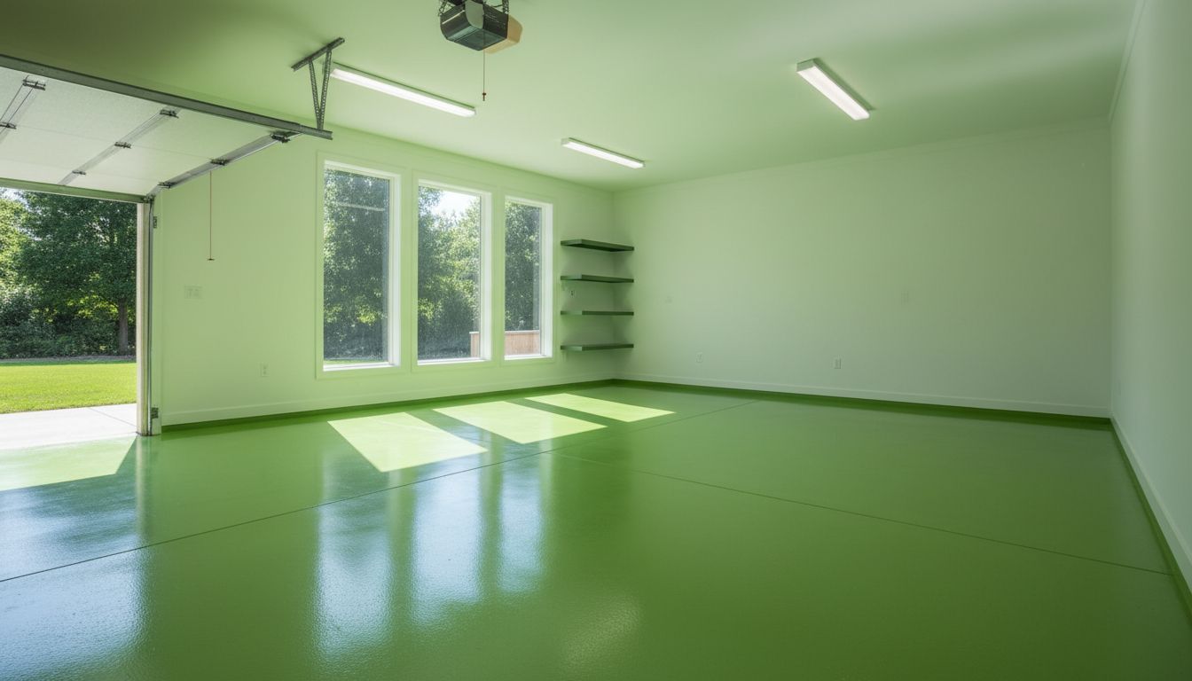Clean, empty garage after cleanup with sunlight and neat floor
