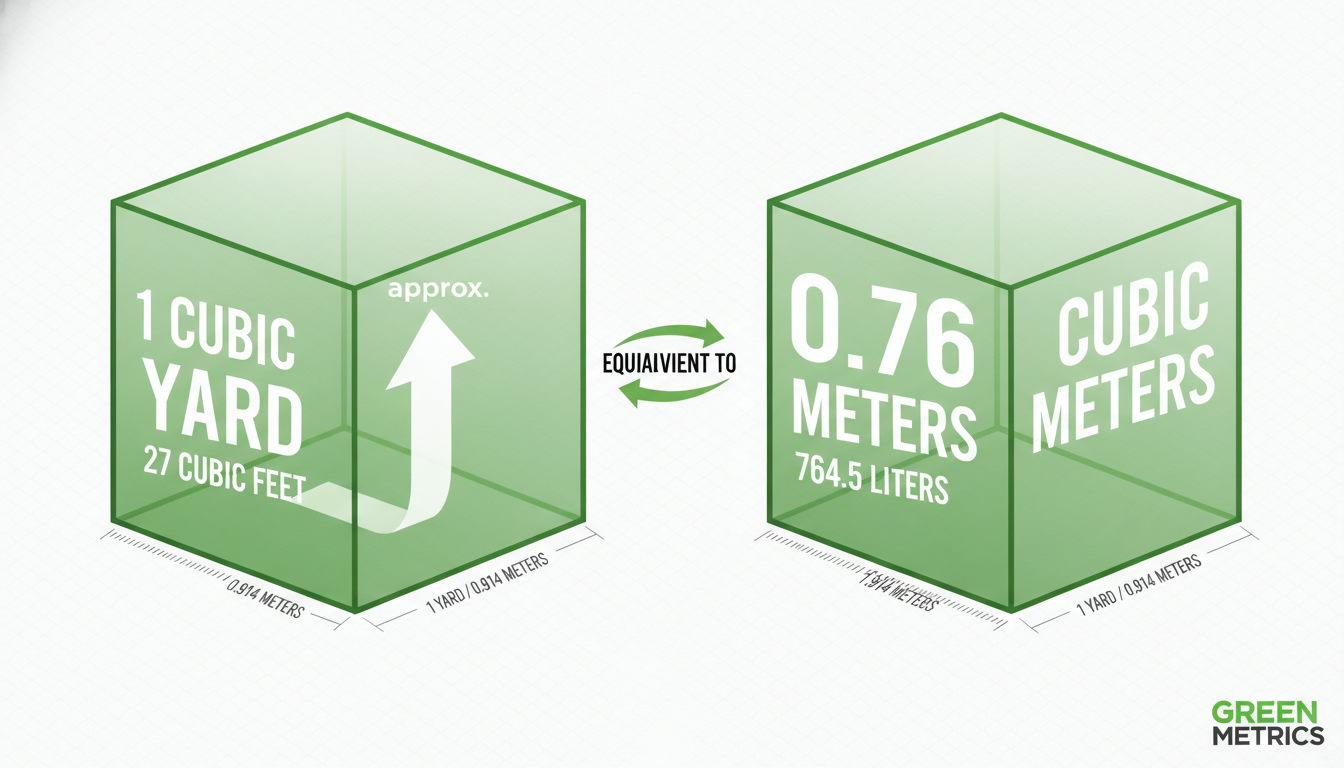 Clean graphic illustration comparing 1 cubic yard box with metric conversion, professional style
