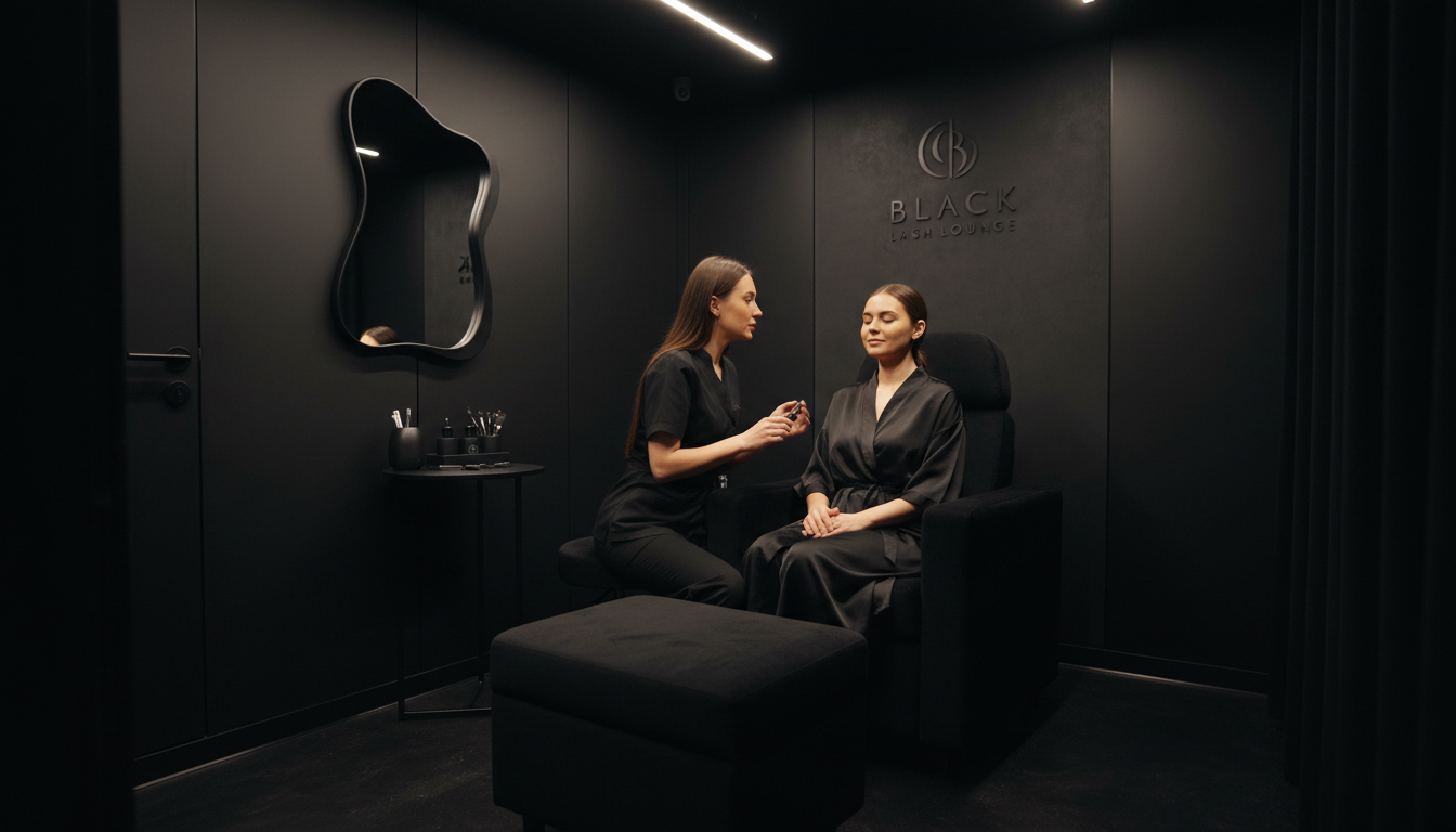 Ảnh studio nối mi riêng tư, kỹ thuật viên tư vấn 1:1 với khách trong không gian yên tĩnh